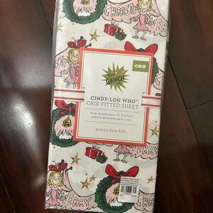 Pottery Barn Kids Cindy-Lou Who Crib Fitted Sheet - White and Green